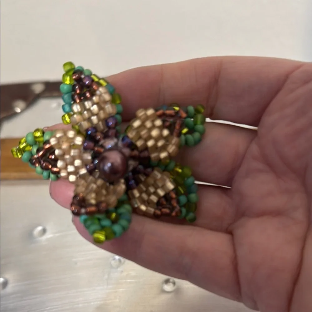 Beaded Flower in Green and Brown